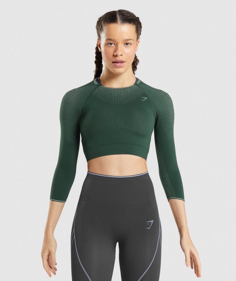 Women\'s Gymshark Apex Seamless Cropped Tops Dark Green | NZ 0BTARJ